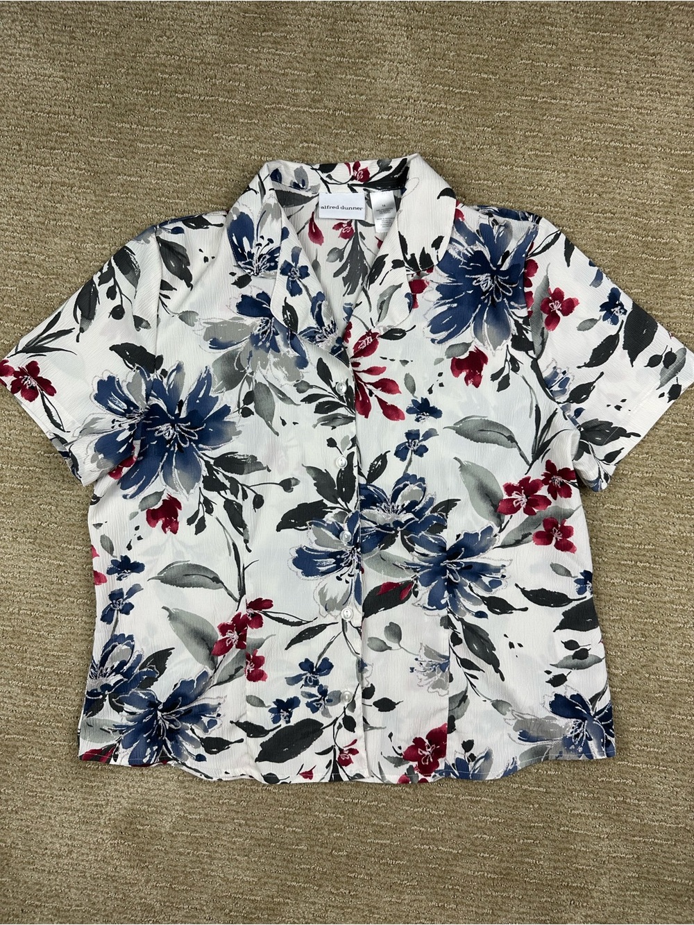 Vtg Alfred Dunner Coastal Grandma Cottagecore Floral Button Up Blouse Sz 14